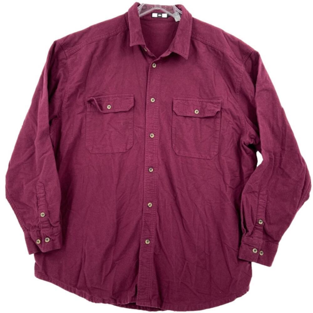 REI Flannel Shirt Men's XXL Maroon Red‎ Button Front Flap Pockets 100% Cotton